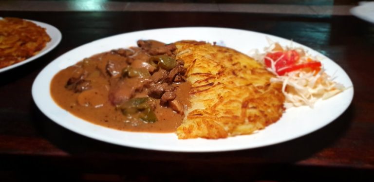 swiss roesti with zurich ragout at Safari Inn Restaurant Bar Mombasa Kenya
