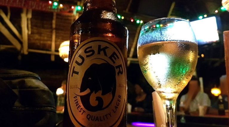 Tusker Beer and white wine at Safari Inn Restaurant Bar Mombasa Kenya